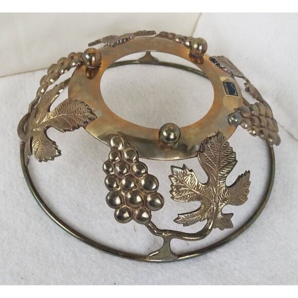 Brass bowl Vntg Handmade Ambrosia of India Grape Leaf Holder 1995 frame feet - Picture 2 of 7
